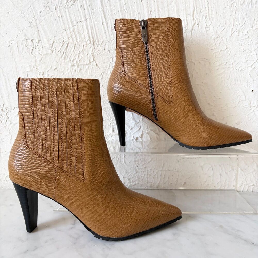 Donald J Pliner Deniz Bootie Women's 6.5 Caramel Lizard Embossed Leather